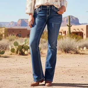 Vigoss Western Coastal Cowgirl Bootcut Jeans Denim Thick White Stitch Size 30